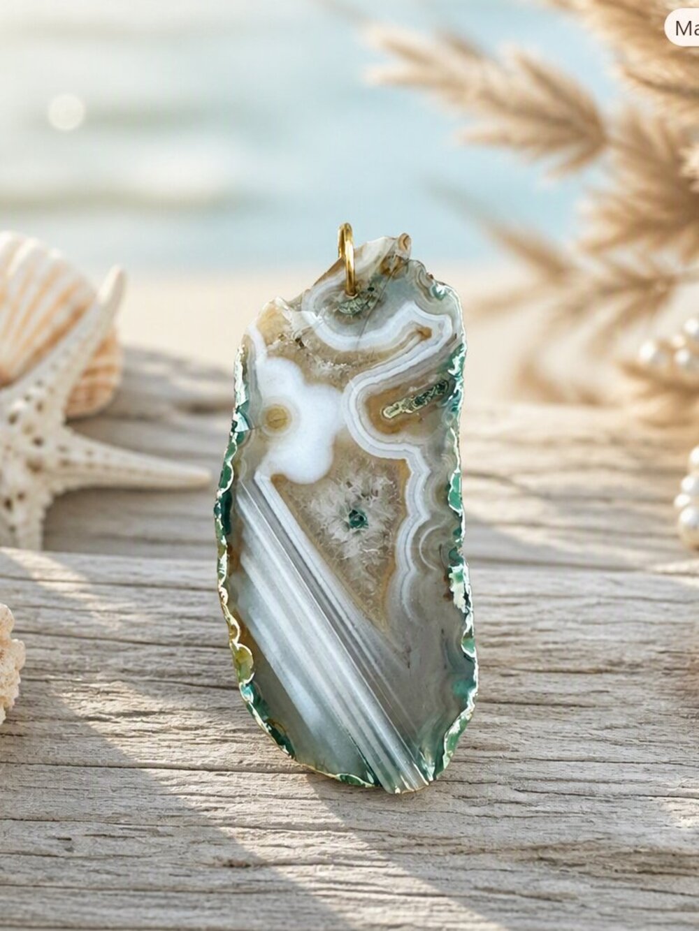 Green Tan White Agate Pendant